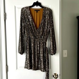 WHBM sequin wrap dress XS in taupe/bronze (new-never worn)